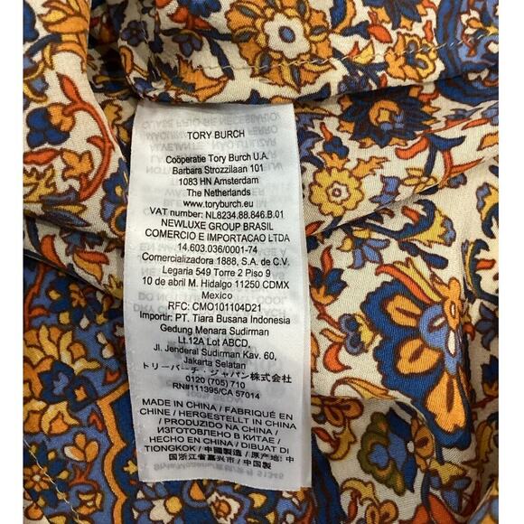Tory Burch Soiree Pleated Silk Shirt Dress In Orange Soiree Blue Paisley Size 6 - Picture 14 of 15